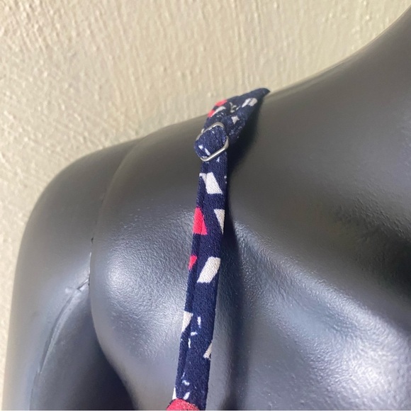 Women Express Red White Navy Palm Print/Tropical Summer Mini Dress Sz M - Picture 6 of 15